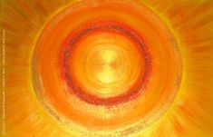 an orange and yellow painting with circles in the center