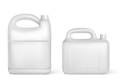 two white plastic jugs with one gallon and the other half empty on a white background