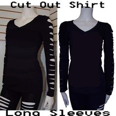 Cut Out Ripped Arms Long Sleeve Shirt Stretch Black Choose S To 3Xl Deal !! Cut Up T Shirt, Cut Shirt Designs, Epic Clothing, Ripped Shirts, Ripped Tshirt, Goth Shirt, Blouse Material, Cut Shirts, Fashion Tops