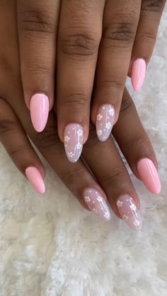 Grad Nails Acrylic Pink, Cute Pink Spring Nails, Light Pink Easter Nails, Back To School Nails 10-11, Going Back To School Nails, Middle School Dance Nails, Cute Nail Designs Medium Length, Full Coverage Nail Designs, Pink And White Spring Nails