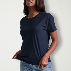 Basics that are far from basic. Classic comfort meets unbeatable style with this Hanes original women's t-shirt. Our signature tri-blend fabrics come together to create a lightweight tee that feels great on the skin. The relaxed fit, ribbed collar, and sleeves create an ultra-flattering look you'll love. Plus, it's made from recycled polyester for that super soft, worn-in feel. Dress it up with jeans and heels or go casual with Hanes joggers and sneakers, you can't go wrong with a Hanes original.Be yourself in Hanes originals - a stylish collection of cool, modern essentials designed for comfort, made for every body.Super soft & comfy feel - our best cotton, polyester, and rayon come together to make this soft and comfy tee shirt for women.Relaxed & flattering - you'll love the fit V Neck Tees For Women, Solid Tri-blend Tops For Everyday Wear, Solid Tri-blend Everyday Tops, Love Plus, Large Shirts, Tees For Women, Shirt For Women, Be Yourself, V Neck Tee