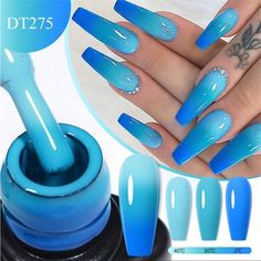 Super Cute And Stylish Ships In 5-10 Business Days 7ml Thermal Gel Nail Polish Blue 3 Layers Temperature Color Changing Gel Varnish Semi Permanant Soak Off Uv Led Nail Art Manicures Nail Design Decoration Gift Light Blue Nails, Baby Blue Nails, Manicure Nail Designs, Cute Acrylic Nail Designs, Blue Nail Designs, Bright Nails, Blue Nail, Gel Nail Designs