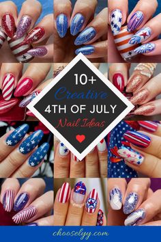 Creative Nail Ideas, 4th Of July Nail Art, American Flag Nails, Patriotic Designs, Art Essentials, Patriotic Fashion