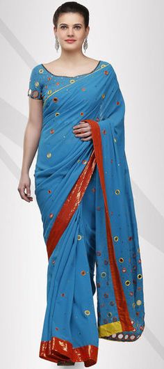 Blue color Saree in Faux Georgette fabric with Lace, Mirror, Sequence, Thread work Blue Georgette Saree Set, Unstitched Blue Set With Blouse, Blue Unstitched Blouse Saree Set, Blue Georgette Blouse Piece With Dupatta, Blue Saree Set With Unstitched Blouse, Unstitched Blue Georgette Blouse Piece, Blue Saree Blouse Piece With Dupatta, Blue Blouse Piece For Saree With Dupatta, Blue Semi-stitched Georgette Saree