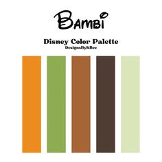 the disney color palette is shown in various colors and sizes, including brown, green, orange