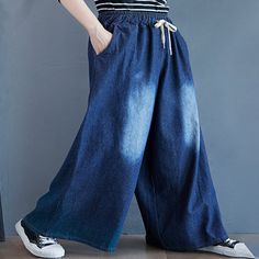 Loose Wide-Leg Drawstring Jean Pants Overalls Plus Size, Drawstring Jeans, Instagram Dress, Jean Pants, Hippie Dresses, Tank Top Camisole, Wide Legs, Overall Dress, Wide Leg Denim