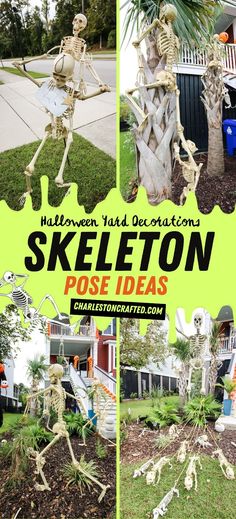 skeletons in the yard with text overlay that says skeleton pose ideas