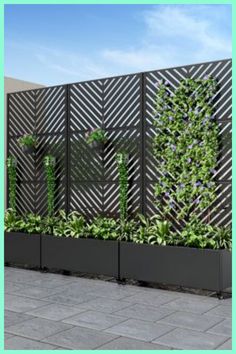 an image of a planter with plants in it on the side of a building