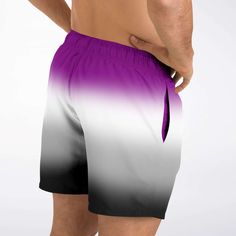 These subtle ombre gradient swim trunks are a great way to show your Asexual or Ace-spec pride in a unique way! Doubles as shorts and swimwear, for those hot summer days. Cute and vibrant ombre gradient design in the colors of the Ace+ pride flag. Drawstring & elastic waistband 2 side pockets Above-the-knee length Inner mesh lining Polyester Handmade to order: This item ships in 4-8 business days (Average time is 5 days) Please use the Size Guide for proper fitting. If you are between sizes, cho Purple Swim Trunks For Summer, Purple Swimming Shorts For Summer, Purple Swim Trunks For Summer Swimming, Purple Athletic Shorts For Summer Sports, Ace Pride Flag, Ace Pride, Pride Flag Colors, Subtle Ombre, Shorts Swimwear