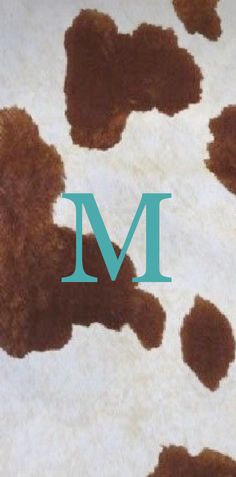 an animal print rug with the letter m on it's bottom corner and brown spots