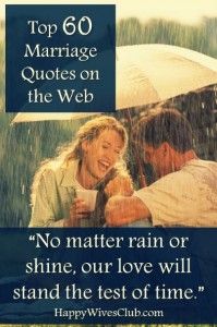 a man and woman under an umbrella in the rain with a quote from happy wives club