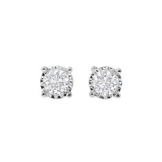 Add a bit of sparkle to her look with these spectacular diamond solitaire stud earrings. Crafted in sterling silver, each earring features a shimmering round diamond artfully set with a miracle plate that makes the diamond appear larger. These stud earrings captivate with 1/2 ct. t.w. of diamonds and a polished shine. An everyday look, these earrings secure comfortably with friction backs. Size: One Size. Color: White. Gender: female. Age Group: adult. Diamond White Single Diamond Sterling Silver Earrings, White Solitaire Diamond Earrings, Lab Grown, White Solitaire Lab Grown Diamond Earrings, Classic 14k White Gold Diamond Earrings With Accents, Classic Silver Solitaire Diamond Earrings, Classic Round Sterling Silver Diamond Earrings, White Solitaire Diamond Earrings In Sterling Silver, Classic White Gold Diamond Earrings With Accents, Classic White Solitaire Diamond Earrings