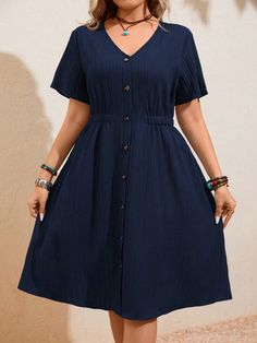 Azul Marino Casual Collar manga corta Tela tricotada Liso A línea Embellished No-Elástico A Line Dress Casual Simple, Frocks Designs For Women, Frocks For Women, Simple Frock, Simple Frock Design, Casual Frocks, Simple Frocks, Blouse Casual Fashion, Frock For Women