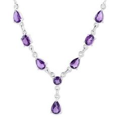 Suitable for royalty this amethyst Y necklace from Alok Jain in India is truly breathtaking. The artisan sets over 5 carats of the faceted lilac gems in polished sterling silver in this classically elegant design..925 Sterling silver Elegant Purple Teardrop Gemstone, Formal Drop Amethyst Necklaces, Formal Amethyst Drop Necklace, Elegant Drop Stone Necklace, Formal Drop Amethyst Necklace, Teardrop Amethyst Necklace For Formal Occasions, Formal Purple Gemstone Necklace, Formal Teardrop Amethyst Necklace, Formal Purple Amethyst Necklace