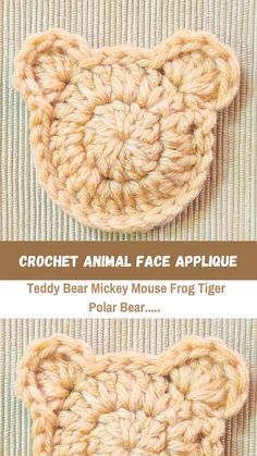 the crochet animal face applique is shown with instructions to make it look like