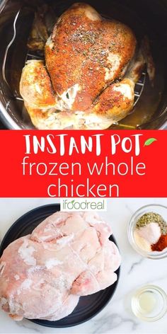 instant pot frozen whole chicken in the crockpot with ingredients to make it look like an oven