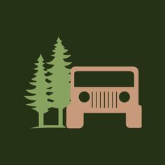 a jeep parked next to a tree on a green background