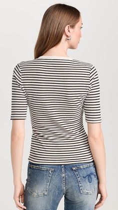 Joe's Jeans The Gisele Henley Half Sleeve Top | Shopbop Half Sleeve Tops, Jean Top, Joes Jeans, Elbow Length Sleeve, China Fashion, Half Sleeve, Jean Outfits, Stripes Pattern, Half Sleeves