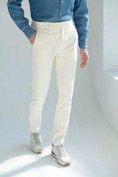 Off-white cotton and cashmere Garda trousers - Made in Italy White Men Outfit Casual, White Men Outfit, Men Outfit Casual, Mens Casual Outfits Summer, White Men, Mens Casual, Mens Casual Outfits