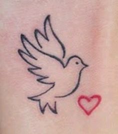 a bird with a heart tattoo on its chest