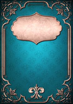 a blue and gold background with an ornate frame on the bottom, and a silver fleur