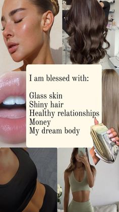 Gym girl, full lips, shiny hair, healthy hair, girl with clear skin Healthy Hair Vision Board, Dream Body Visualization Board, Wallpaper Manifestation, Vision Board Themes, Board Wallpaper, Manifesting Vision Board, Vision Board Examples, Vision Board Images, Vision Board Wallpaper