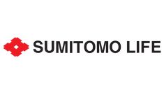 the logo for sumtomo life is shown in black and red on a white background