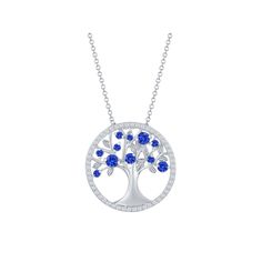 Celebrate the Tree of Life with this stunning sapphire-blue cubic zirconia necklace. Celebrate the Tree of Life with this stunning sapphire-blue cubic zirconia necklace.Click on this JEWELRY & WATCHES GUIDE to learn about fit, styles, materials and more! Clasp: lobster-claw Metal: sterling silver Chain length: 16 in. + 2-in. extender Packaging: boxed Plating: rhodium Finish: polished Cubic zirconia accents Pendant size: 1 in. x 1 in. Chain type: cable Gemstones may have been treated to enhance t Sapphire Cubic Zirconia Pendant Jewelry, White Gold Necklace With Birthstone And Lab-created Sapphire, White Gold Necklace With Lab-created Sapphire Birthstone, Blue Sapphire Diamond Necklace As A Gift, Diamond White Sapphire Necklace, Diamond White Sapphire Round Necklace, Blue Cubic Zirconia Diamond Necklace, Blue Cubic Zirconia Round Diamond Necklace, Blue Sapphire Pendant Diamond Necklace