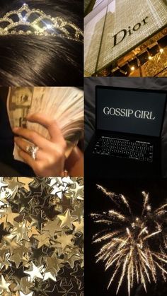 the collage shows many different types of stars and sparkles, including a laptop