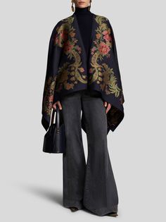 Cape in wool-blend jacquard twill with floral motif.• Made in Italy • 46% polyester, 27% wool, 27% acrylic Poncho Jacket, Capes & Ponchos, Wardrobe Edit, Suit Shirts, Handkerchief Hem, Beautiful Clothes, Lacing Sneakers, Newborn Outfits, Clothes Gift