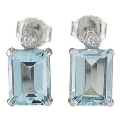 .93 CTW Natural Aquamarine And Diamond Earrings 14k Solid White Gold - Fashion Strada White Gold Diamond Earrings, Aquamarine Earrings, Gold Diamond Earrings, La Face, Natural Aquamarine, Gold Fashion, Blue Diamond, White Gold Diamonds, Diamond White