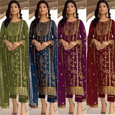 Elevate your party look with these stunning Pakistani designer gowns! 🎉 Made of luxurious georgette fabric in vibrant multi-color shades, perfect for weddings and special occasions. 💃🏽✨ #PakistaniFashion #DesignerGown #BollywoodStyle #PartyWear #EthnicWear  #eBay #eBayStore #BridalGallery #Women #eBaySeller #Pakistani #Georgette #India #MultiColor Flare Long Gown, Heavy Anarkali, Pakistani Dresses Party, Organza Kurta, Red Anarkali, Embroidered Salwar, Butterfly Net, Gown With Dupatta, Sequence Embroidery