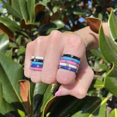 The Nikita Enamel Ring Five Piece Set Features Five Sterling Silver Rings In Aqua, Navy, Pink, White And Black Colors. Paid $75 Trendy Enamel Ring For Everyday, Silver Stackable Enamel Ring, Trendy Pink Adjustable Enamel Ring, Enamel Ring, Chic Jewelry, Navy Pink, Womens Jewelry Rings, Sapphire Ring, Pink White