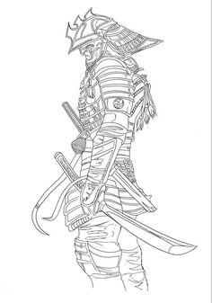 a drawing of a samurai holding two swords