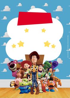 the movie poster for toy story starring woody and his friends in front of a cloud with stars