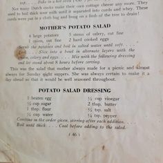 an old recipe for potato salad with instructions