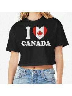 COMFY & COOL: Nearly There offers graphic shirts made of materials that are durable, comfortable, and easy to care for. Whether you're looking for a funny, inspirational, or pop-culture-inspired graphic shirt, we've got you covered.Nearly There I Heart Canada Summer Game Graphic Ladies Cotton Crop Top T-Shirt Black Casual    Geometric,Heart,Letter    Women Clothing, size features are:Bust: ,Length: ,Sleeve Length: Canada Summer, Summer Game, Heart Letter, Geometric Heart, Cotton Crop Top, Summer Games, Top T Shirt, Graphic Shirt, Black Casual