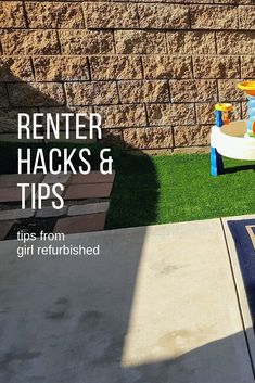 a child's table and chair in front of a brick wall with the words, renter hacks & tips tips from girl refurbished