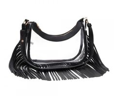 This clear crossbody bag is a must-have for fashionistas on-the-go! Made with vegan leather fringe and trim, it's both stylish and ethical. Carry your essentials hands-free and in style. Clear the way for this trendy bag (we'll see ourselves out)! Body Jewelry Men, Bath Dress, Leather Fringe, Fun Bags, Hands Free, Body Jewelry, Vegan Leather, Black And Brown, Bath And Body