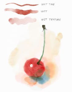 a watercolor painting of a cherry with the words just tut, just tasty