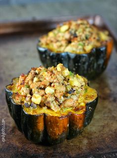 stuffed acorns with stuffing in them on a tray