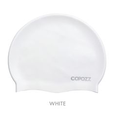 a white cap with the word copozz written on it and an oval shape