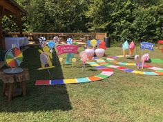 an assortment of lawn decorations in the shape of llamas