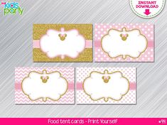 pink and gold printable food tent cards