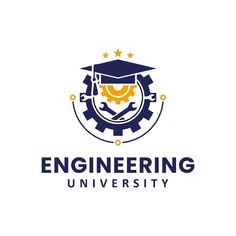 the logo for engineering university with gears and stars