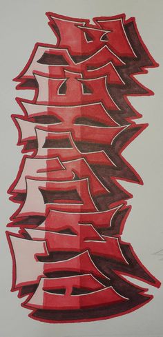 an abstract drawing with red and black lines