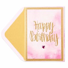 a pink and gold birthday card with the words happy birthday on it