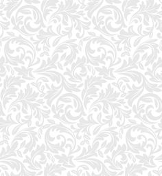 a white wallpaper pattern with swirls and leaves on the bottom, in shades of gray