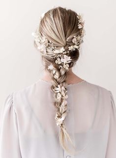 Bridesmaid Hair Long Down, Bridal Hairpieces, Silk Flower Crown, Haku Lei, Long Bridal Hair, Crystal Hair Vine, Boho Wedding Hair, Hair Adornments, Princess Hairstyles