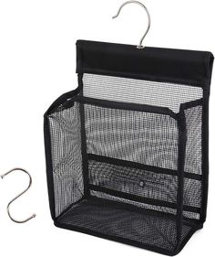 a black mesh bag hanging from a hook